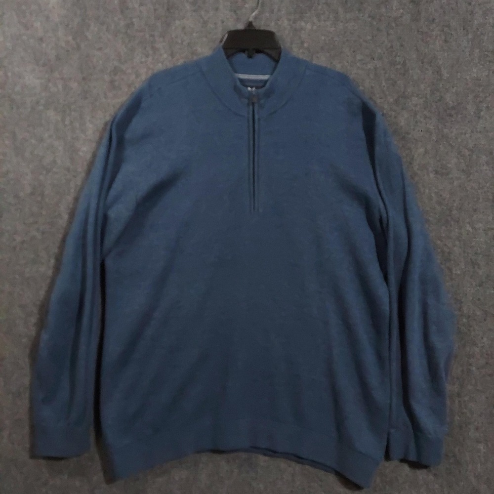 Buttercloth Sweater Mens XL Blue Cotton Acrylic 1/4 Zip‎ Mock Neck Knit Pullover